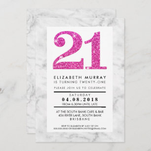 PINK GLITTER NUMBER 21 21st INVITE eenvoudig marme Kaart