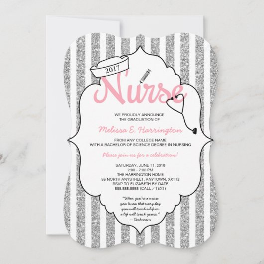 Pink Glitter Nurse afstuderen RN pinning ceremonie Kaart (Voorkant)