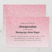Pink Glitter Ombre Annaprashan First Rice Kaart (Voorkant / Achterkant)