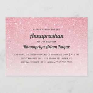 Pink Glitter Ombre Annaprashan First Rice Kaart