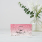 Pink Glitter Ombre Justice Scale Attorney Lawyer Visitekaartje (Staand voorkant)