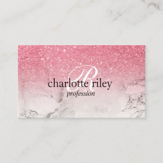 Pink Glitter Ombre Monogram Marble Salon Makeup Visitekaartje (Voorkant)