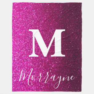 Pink Glitter Ombre Princess Queen Sparkle Monogram Fleece Deken