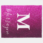 Pink Glitter Ombre Princess Queen Sparkle Monogram Fleece Deken (Voorkant (Horizontaal))