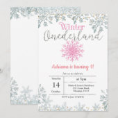 Pink Glitter Onederland Verjaardag Uitnodiging (Voorkant / Achterkant)