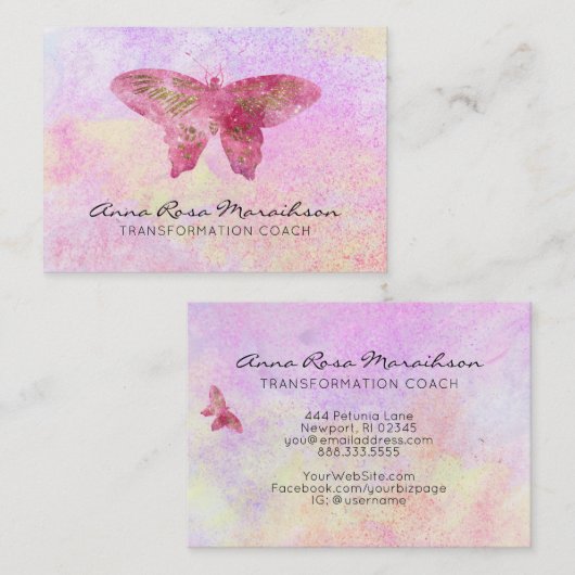 ** Pink Glitter Pastel Fantasy vergulde vlinder Visitekaartje (Voorkant / Achterkant)