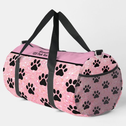 Pink Glitter Paw Print Pet monogram personalize Plunjezak (Rechterhoek)