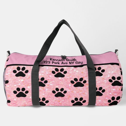 Pink Glitter Paw Print Pet monogram personalize Plunjezak (Achterkant)