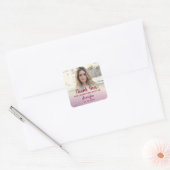 Pink Glitter Photo Birthday Thank You Vierkante Sticker (Envelop)