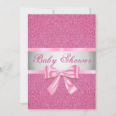 Pink Glitter Pink Bow Baby shower Uitnodiging (Voorkant)