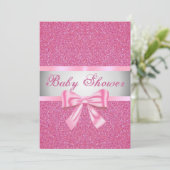 Pink Glitter Pink Bow Baby shower Uitnodiging (Staand voorkant)