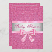 Pink Glitter Pink Bow Baby shower Uitnodiging (Voorkant / Achterkant)