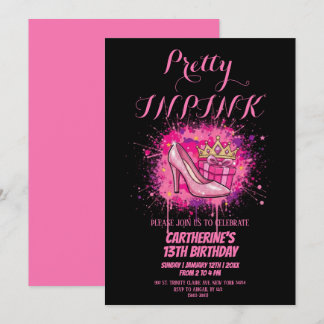 Pink Glitter Pretty in Pink Birthday Party  Kaart