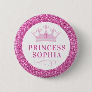 Pink Glitter Princess Personalized Birthday Ronde Button 5,7 Cm