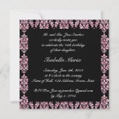 PINK GLITTER PRINTED, ZWARTE DAMASKQUINCEANERA KAART (Achterkant)