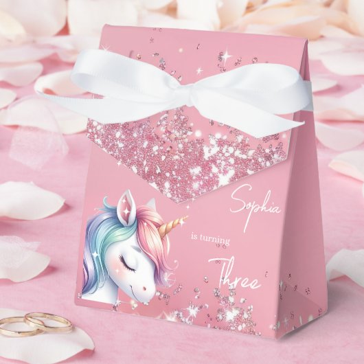 Pink Glitter Rainbow Unicorn Birthday Bedankdoosjes (Huwelijk)