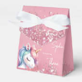 Pink Glitter Rainbow Unicorn Birthday Bedankdoosjes (Voorkant Zijde)