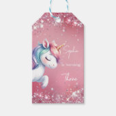 Pink Glitter Rainbow Unicorn Birthday Cadeaulabel (Voorkant)