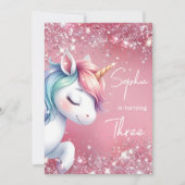 Pink Glitter Rainbow Unicorn Birthday Kaart (Voorkant)