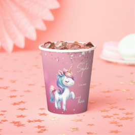 Pink Glitter Rainbow Unicorn Birthday Papieren Bekers