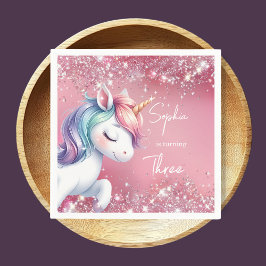 Pink Glitter Rainbow Unicorn Birthday Servet