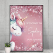 Pink Glitter Rainbow Unicorn Birthday Welcome Perfect Poster