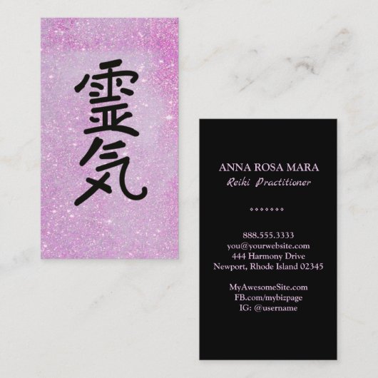** Pink Glitter Reiki Master Practitioner Symbool Visitekaartje (Voorkant / Achterkant)