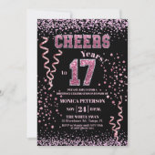 Pink Glitter Rhinestones 17th Birthday Party Kaart (Voorkant)