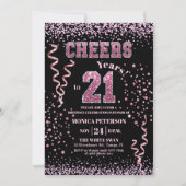 Pink Glitter Rhinestones 21st Birthday Party  Kaart (Voorkant)