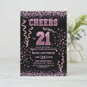 Pink Glitter Rhinestones 21st Birthday Party  Kaart (Staand voorkant)