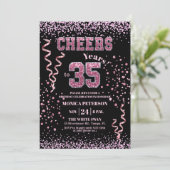 Pink Glitter Rhinestones 35th Birthday Party  Kaart (Staand voorkant)