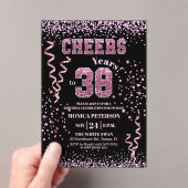 Pink Glitter Rhinestones 38th Birthday Party  Acryl Uitnodigingen (Insitu (Draagbaar))