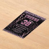 Pink Glitter Rhinestones 38th Birthday Party  Acryl Uitnodigingen (Laagn)