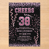 Pink Glitter Rhinestones 38th Birthday Party  Acryl Uitnodigingen (Voorkant)