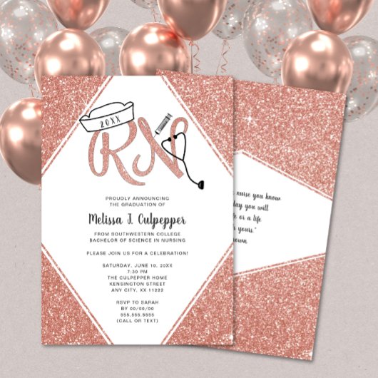 Pink Glitter RN afstudeerfeest of pinning uitnodig Kaart