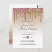 Pink GlITTER Roos Gold WEDDING INVITATION Briefkaart (Voorkant / Achterkant)