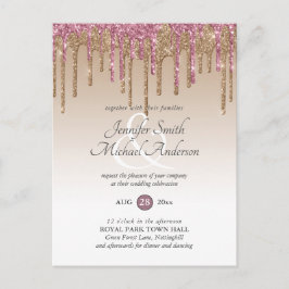 Pink GlITTER Roos Gold WEDDING INVITATION Briefkaart