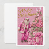 Pink Glitter Santa & Christmas Tree Holiday Card Feestdagenkaart (Voorkant / Achterkant)