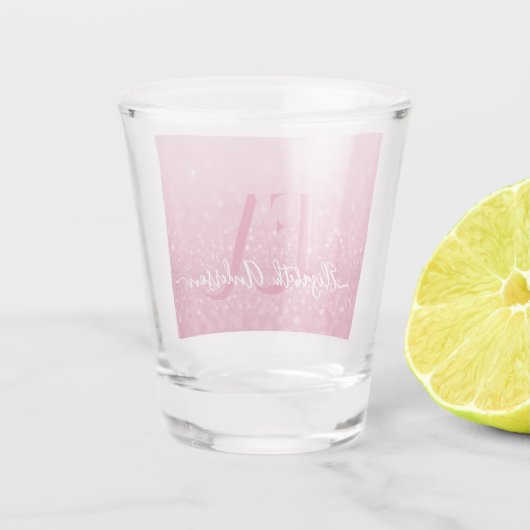 Pink Glitter Shot Glass met naam en Initialen Shot Glas (Achterkant)