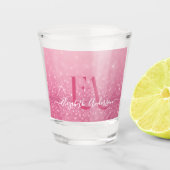 Pink Glitter Shot Glass met naam en Initialen Shot Glas (Voorkant)