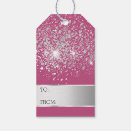 Pink Glitter Silver Confetti Christmas Cadeaulabel