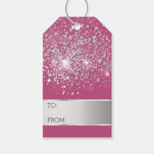 Pink Glitter Silver Confetti Christmas Cadeaulabel (Voorkant)