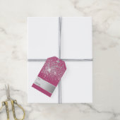 Pink Glitter Silver Confetti Christmas Cadeaulabel (Met Touw)