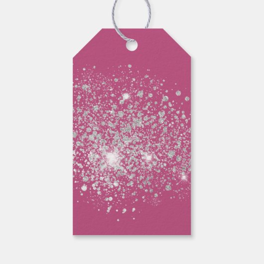 Pink Glitter Silver Confetti Christmas Cadeaulabel (Achterkant)