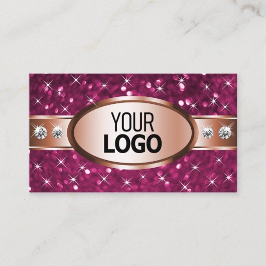 Pink Glitter Sparkle Stars Diamonds Logo Gold Visitekaartje (Voorkant)