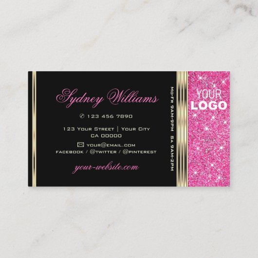 Pink Glitter Sparkle Stars toevoegen Logo Gold en  Visitekaartje (Achterkant)