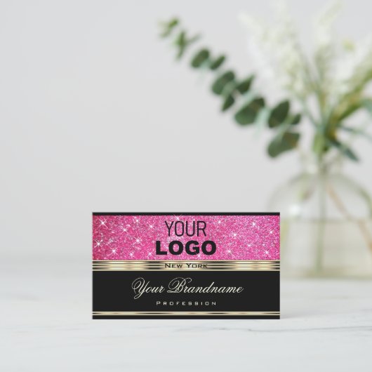Pink Glitter Sparkle Stars toevoegen Logo Gold en  Visitekaartje (Staand voorkant)