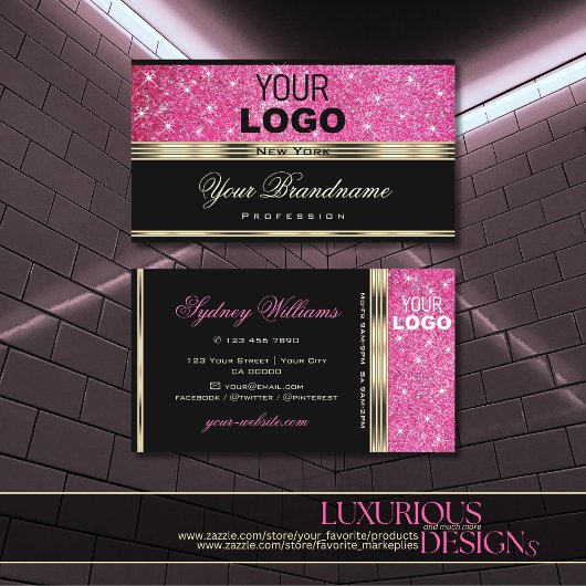 Pink Glitter Sparkle Stars toevoegen Logo Gold en  Visitekaartje