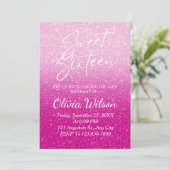 Pink Glitter Sparkles Ombre Sweet 16 Kaart (Staand voorkant)