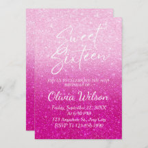 Pink Glitter Sparkles Ombre Sweet 16